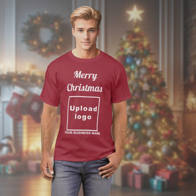 Affärshjul Hälsning på Maroon T-Shirt (Red t-shirt with Christmas greeting, your business name and logo)