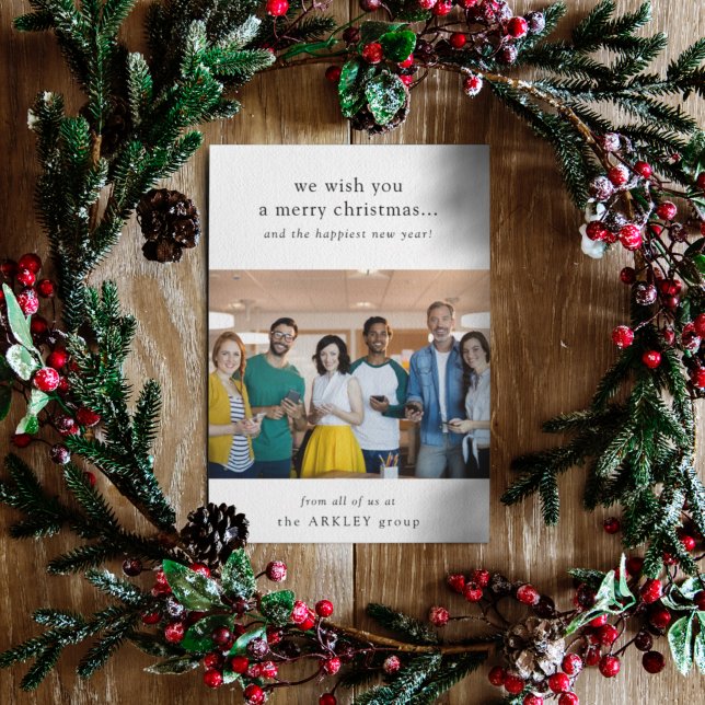 Affärshjul | Minimal Team Photo Corporate Julkort (Business Christmas holiday card by Guava, featuring minimalist white design & your team photo)