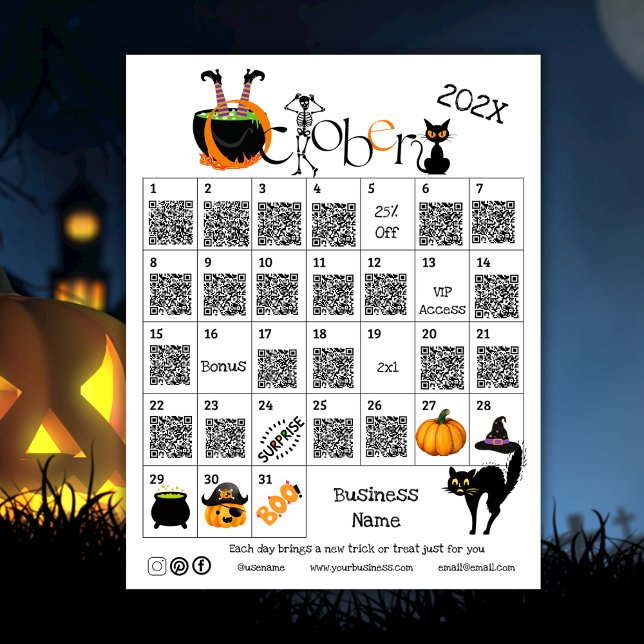 Affärskampanj för annonskalender för Halloween-ned Reklamblad (Halloween Countdown Advent Calendar Business Promo Flyer)
