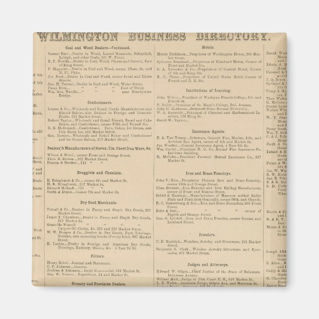 Affärskatalog för Wilmington Delaware Magnet (Framsidan)
