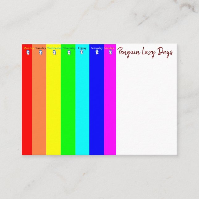 Affärskort, Affärskorten Penguin Lazy Days Visitkort (Framsida)