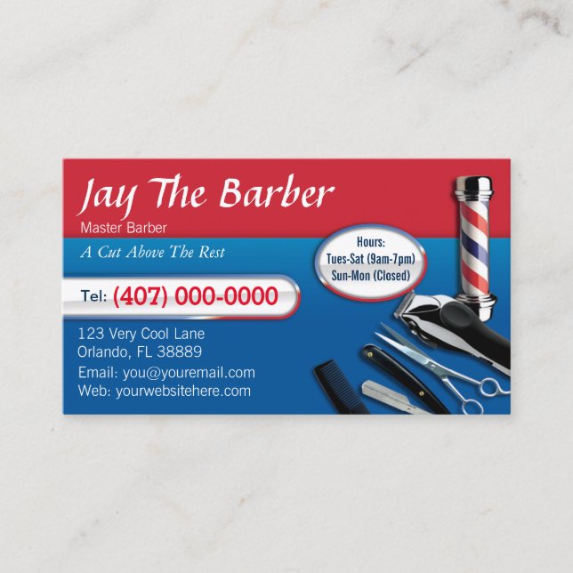 Affärskort av barberaffär (barberbukspole - klippa visitkort (Framsida)