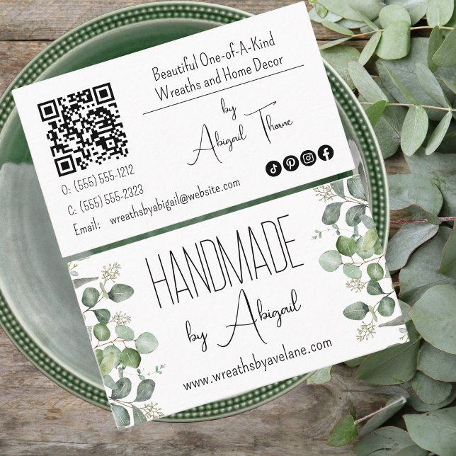 Affärskort av besådda eukalyptus Handmade Visitkort (Seeded Eucalyptus Handmade and / or Handcrafted QR Code Business Card)