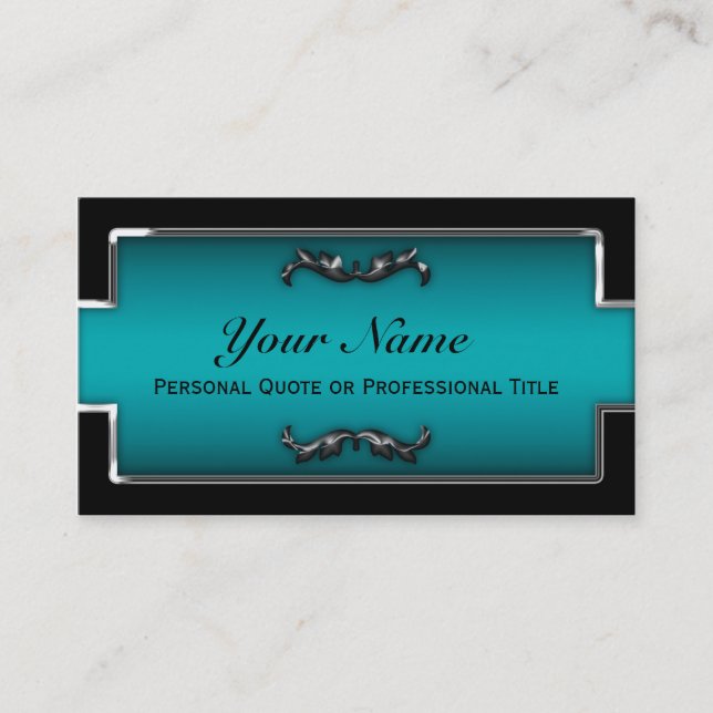 Affärskort av chic, svart och teal metall visitkort (Framsida)