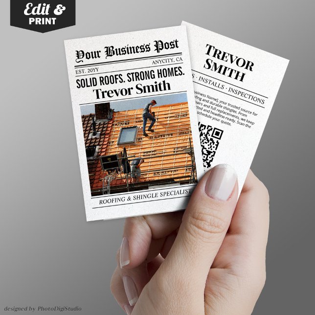 Affärskort av dagstidningar, takspån (Newspaper Business Card, Barber & Grooming Stylist Calling Card)