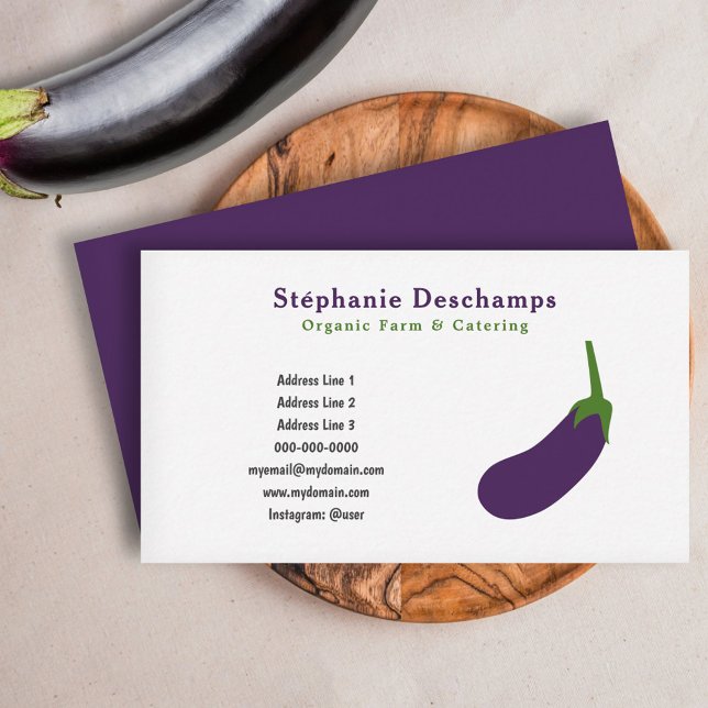 Affärskort av ekologiska odlingar och Cateringar Visitkort (Organic Farm & Catering Eggplant Business Card)