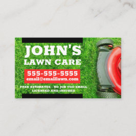 affärskort av gräsmatta med rött gräsklippare visitkort