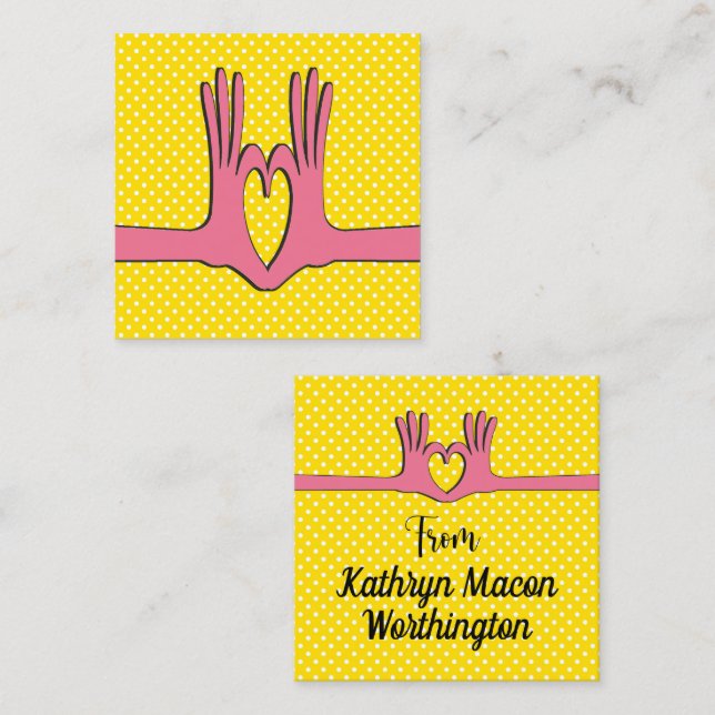 Affärskort av händer och hjärttäcke fyrkantigt visitkort (Fram/baksida)