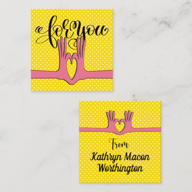 Affärskort av händer och hjärttäcke fyrkantigt visitkort (Fram/baksida)