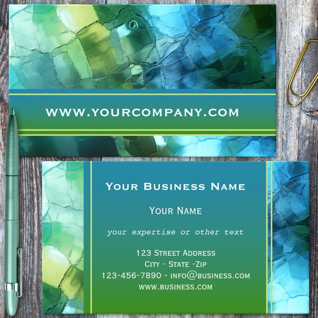 Affärskort av konstgjort blått Grönt av glas Visitkort (Business card with an artistic teal and blue green glass design)