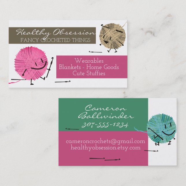 Affärskort av krok av garn av regenatstapelfibrer visitkort (Fram/baksida)