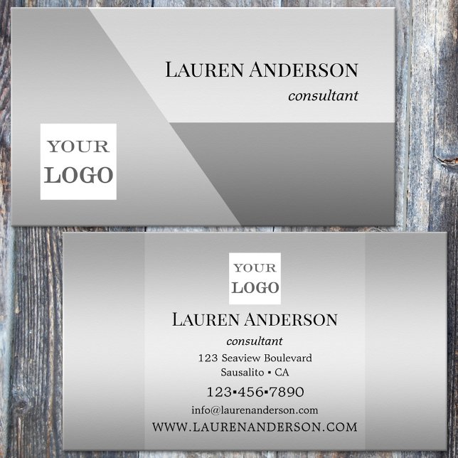 Affärskort av minimalistisk Elegant-Grått-Logotyp Visitkort (Professional business card featuring your custom logo on a simple silver gray design - consultant )
