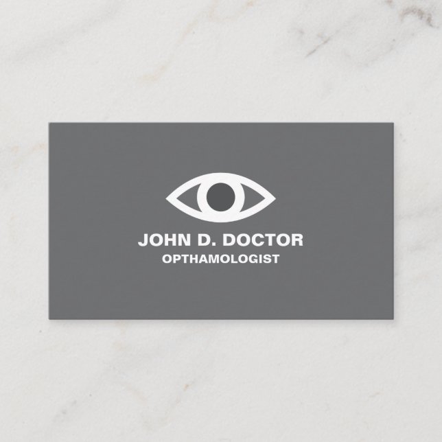 Affärskort av opthamolog eller optometrist-grått visitkort (Framsida)