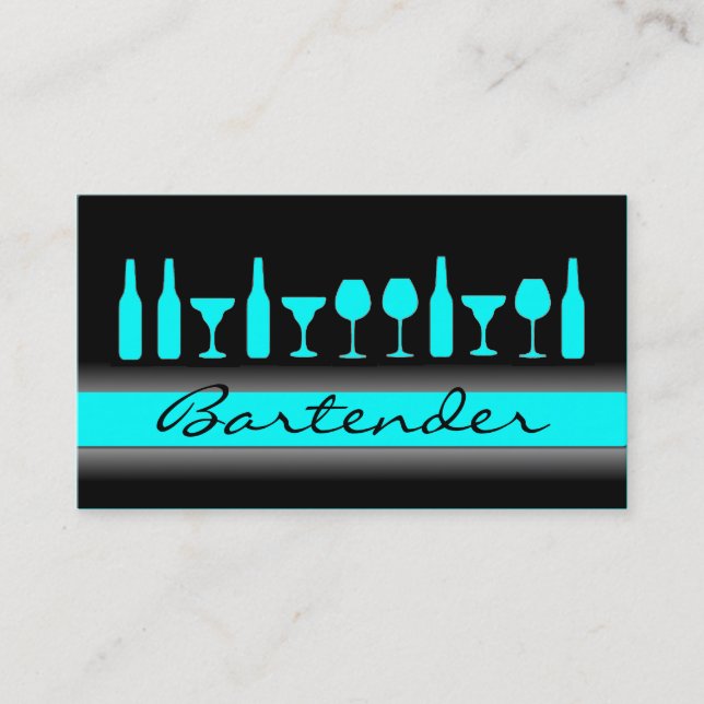 Affärskort av svart tealblått bartender-drycker visitkort (Framsida)