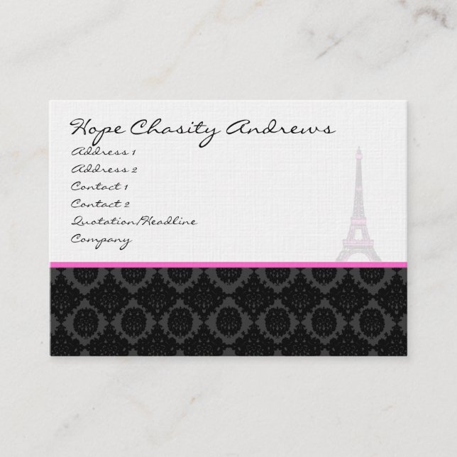 Affärskort Black White Damask Eiffel Torn Visitkort (Framsida)