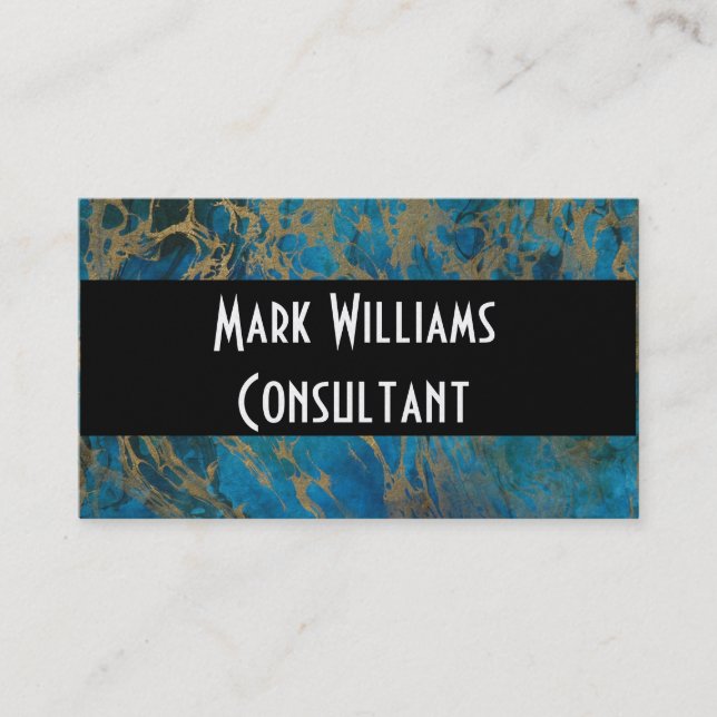 Affärskort/blått och Guld Marble Tidsbeställning Kort (Framsida)