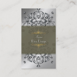 Affärskort Blommigt Damask silver ton på ton Visitkort