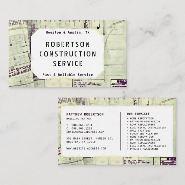 Affärskort - Byggnadsplan Visitkort (Fram/baksida)