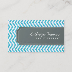 AFFÄRSKORT chevron rand aqua glitter, effekt Visitkort