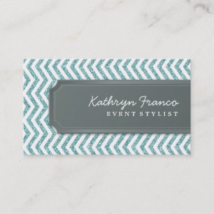 AFFÄRSKORT Chevron rand blue glitter, effekt Visitkort