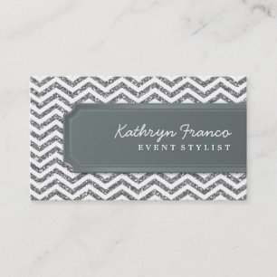 AFFÄRSKORT Chevron rand silver glitter Visitkort
