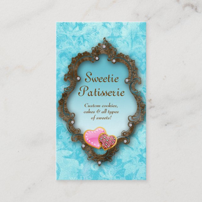 Affärskort Cookies Vintage Brown Blue Visitkort (Framsida)