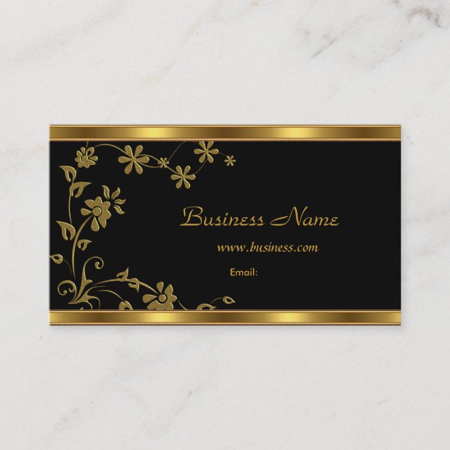 Affärskort Elegant Black Blommigt Guld Visitkort (Framsida)