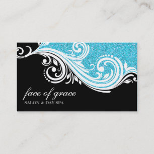 AFFÄRSKORT elegant swirl aqua glitter black Visitkort