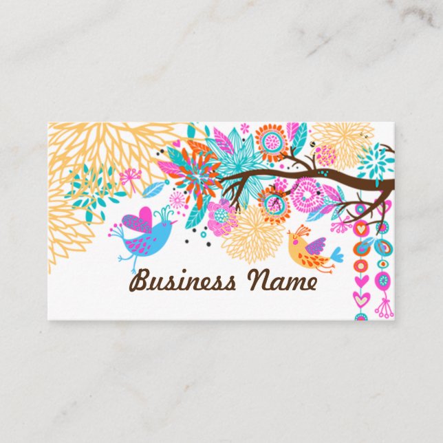 affärskort - fåglar, blommigt, backgraound visitkort (Framsida)