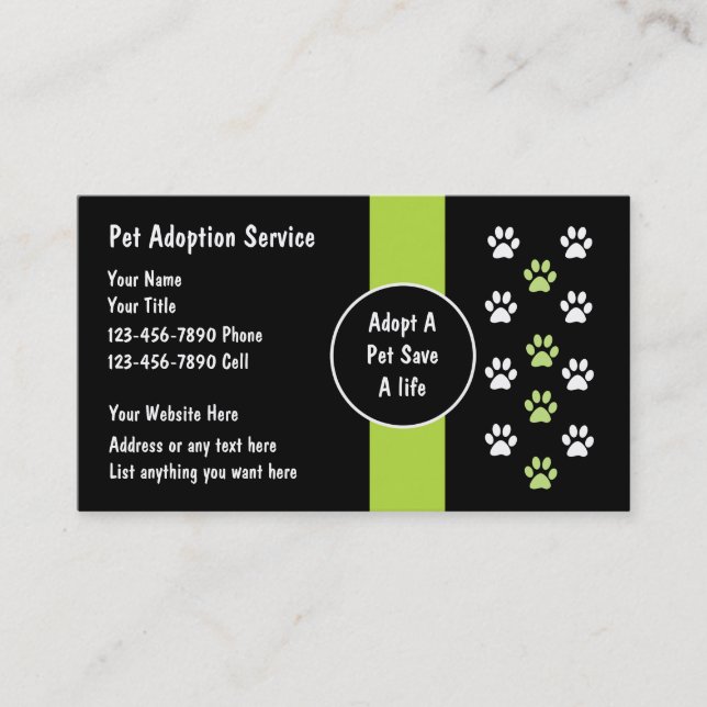 Affärskort för adoptionstjänster för sällskapsdjur visitkort (Framsida)