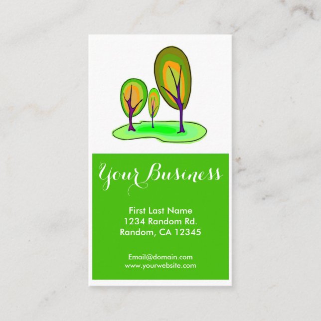 Affärskort för anpassadet Bright grönt träd Visitkort (Framsida)