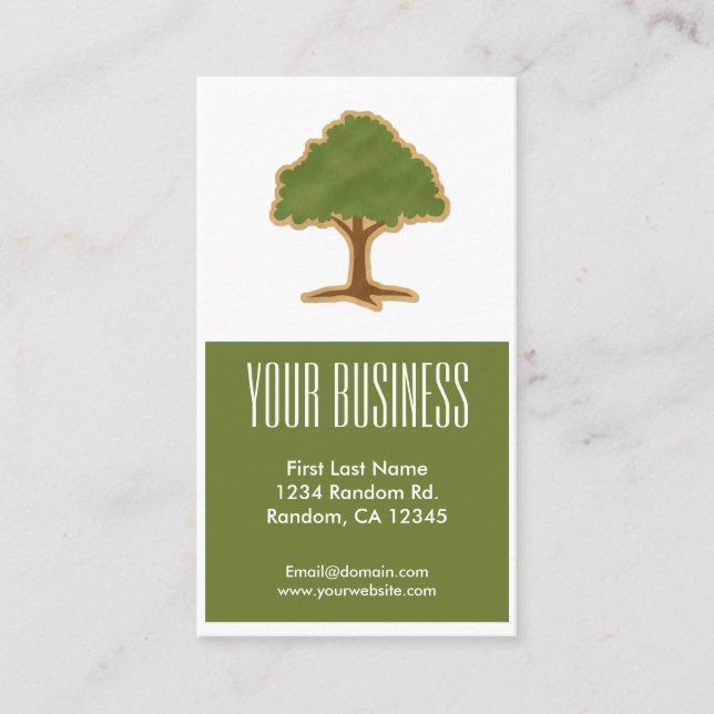 affärskort för anpassadet träd med grönt beige visitkort (Framsida)