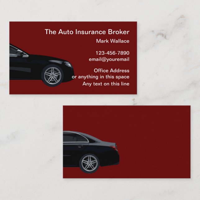 Affärskort för Auto Insurance Broker Visitkort (Fram/baksida)