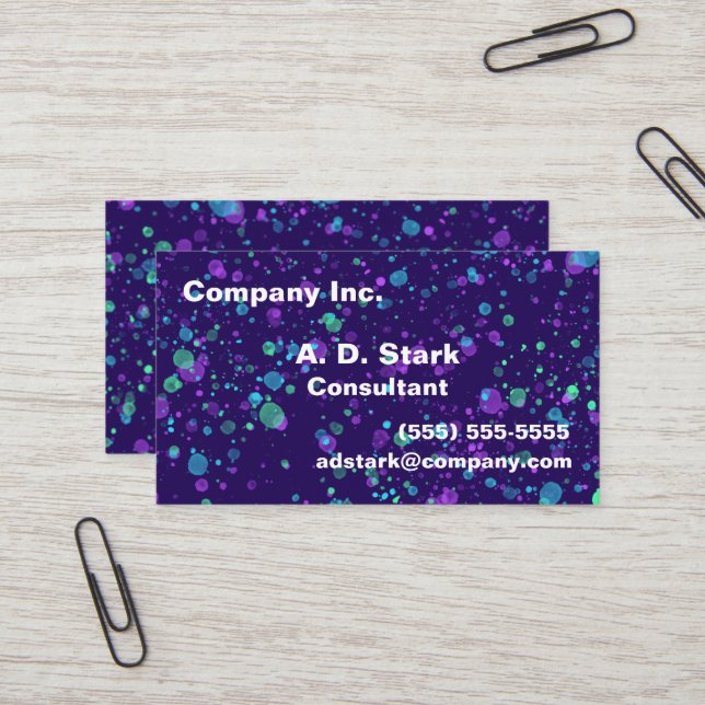 Affärskort för Blå Lila Grönt Splatter Visitkort (Fram/Back In Situ)