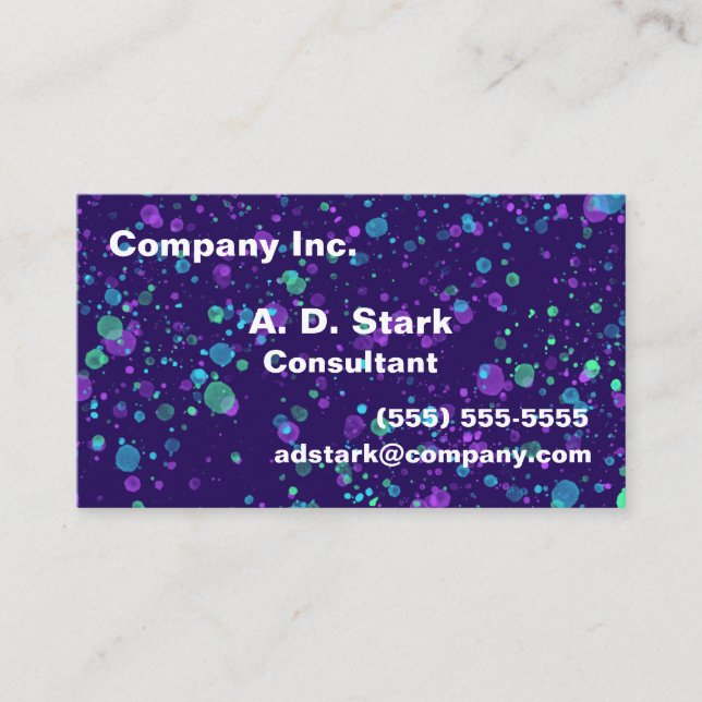 Affärskort för Blå Lila Grönt Splatter Visitkort (Framsida)