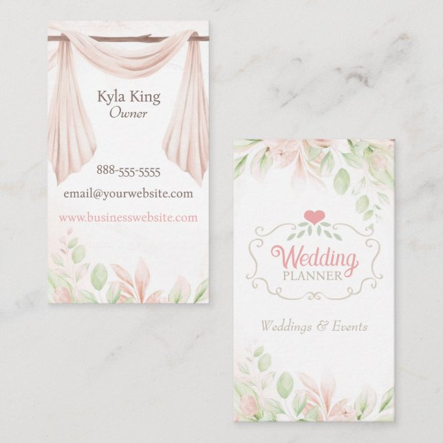 Affärskort för Blommigt av bröllopsfixaren Elegant Visitkort (Fram/baksida)