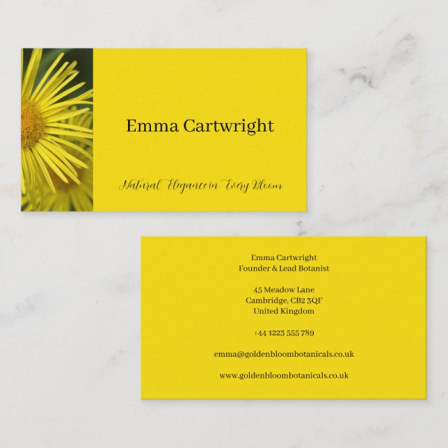 Affärskort för Blommigt av elegant Gult Visitkort (Fram/baksida)
