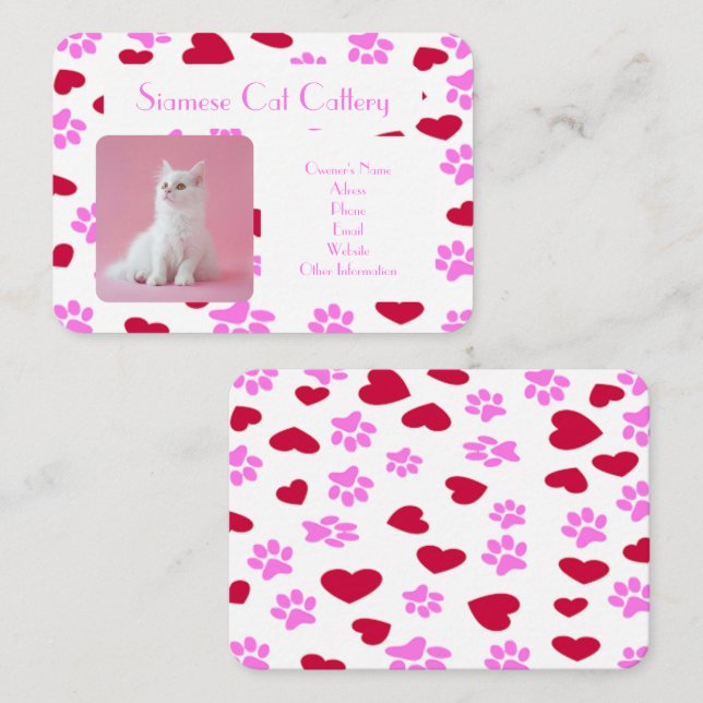 Affärskort för Cattery Tass avtryck Mönster Visitkort (Fram/baksida)