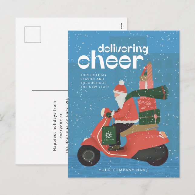 Affärskort för Cheer Delivery Santa Scooter-Helgda Helg Vykort (Fram/baksida)