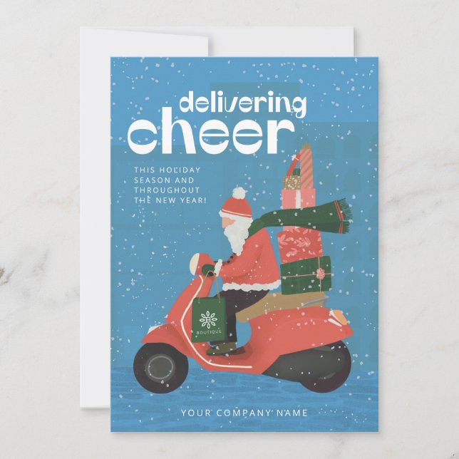 Affärskort för Cheer Delivery Santa Scooter-Helgda Julkort (Framsida)