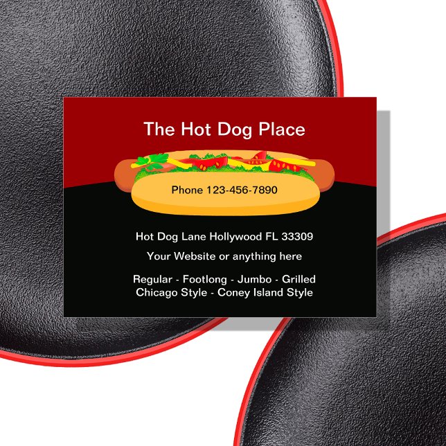 Affärskort för coola Hotdog Restaurant Visitkort (Hot Dog theme business cards by Custom Business Templates)