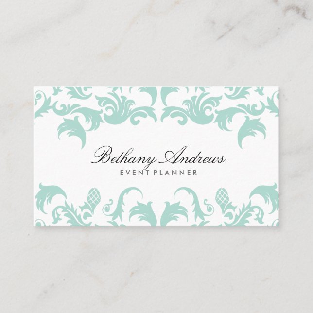 Affärskort för elegant Blue Damask - Groon Visitkort (Framsida)