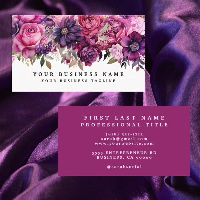 Affärskort för elegant Lila Magenta Flowers Visitkort (Skapare uppladdad)