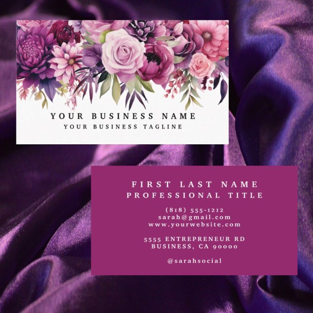 Affärskort för elegant Lila Magenta Flowers Visitkort (Skapare uppladdad)