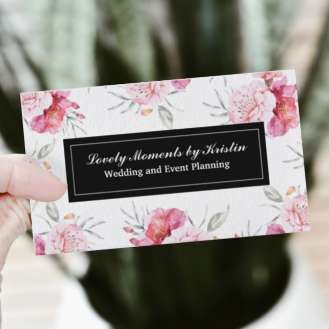 affärskort för elegant rosa-blommor visitkort (Skapare uppladdad)