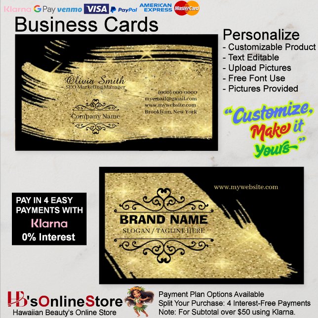 Affärskort för Eleganten guld och svart med mall Visitkort (Gold & Black Elegant Business Cards with Template 16.
)