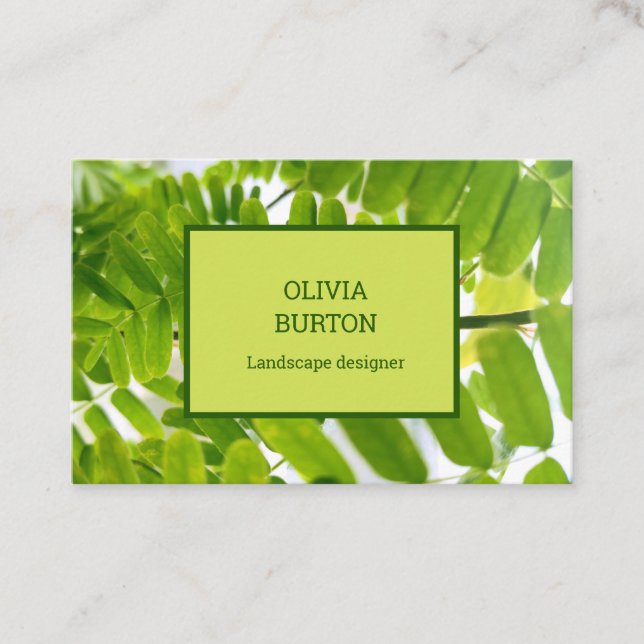 Affärskort för en landskapskonstruktör. visitkort (Framsida)