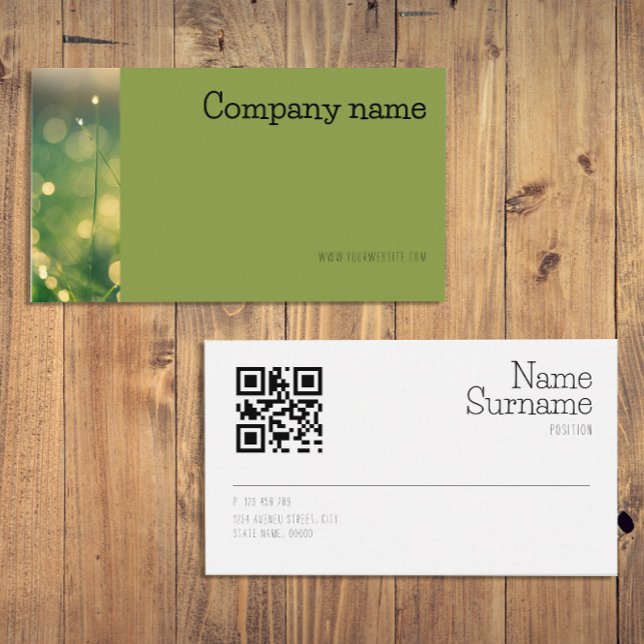 Affärskort för enkel bokeh-gräsfoto QR-grönt Visitkort (Simple bokeh grass photo QR green Business Card)