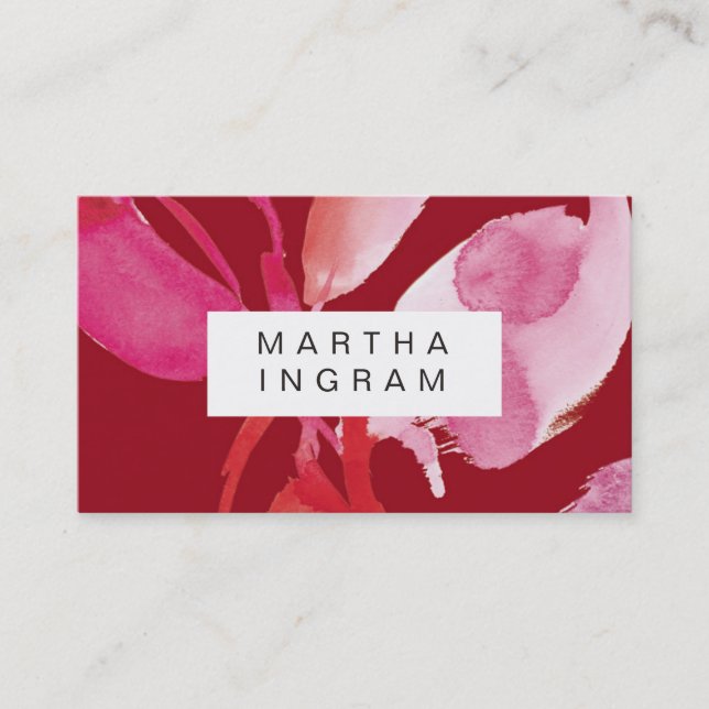 Affärskort för fetstil, vattenfärgstryck och rosa visitkort (Framsida)