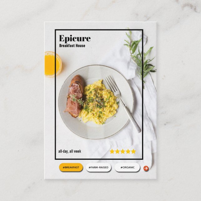 affärskort för frukostrestauranggränssnitt visitkort (Framsida)